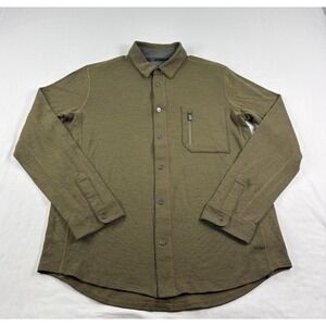 Qor Wool Shirt Mens Medium Green Button Up Long Sleeve Stretch Casual
